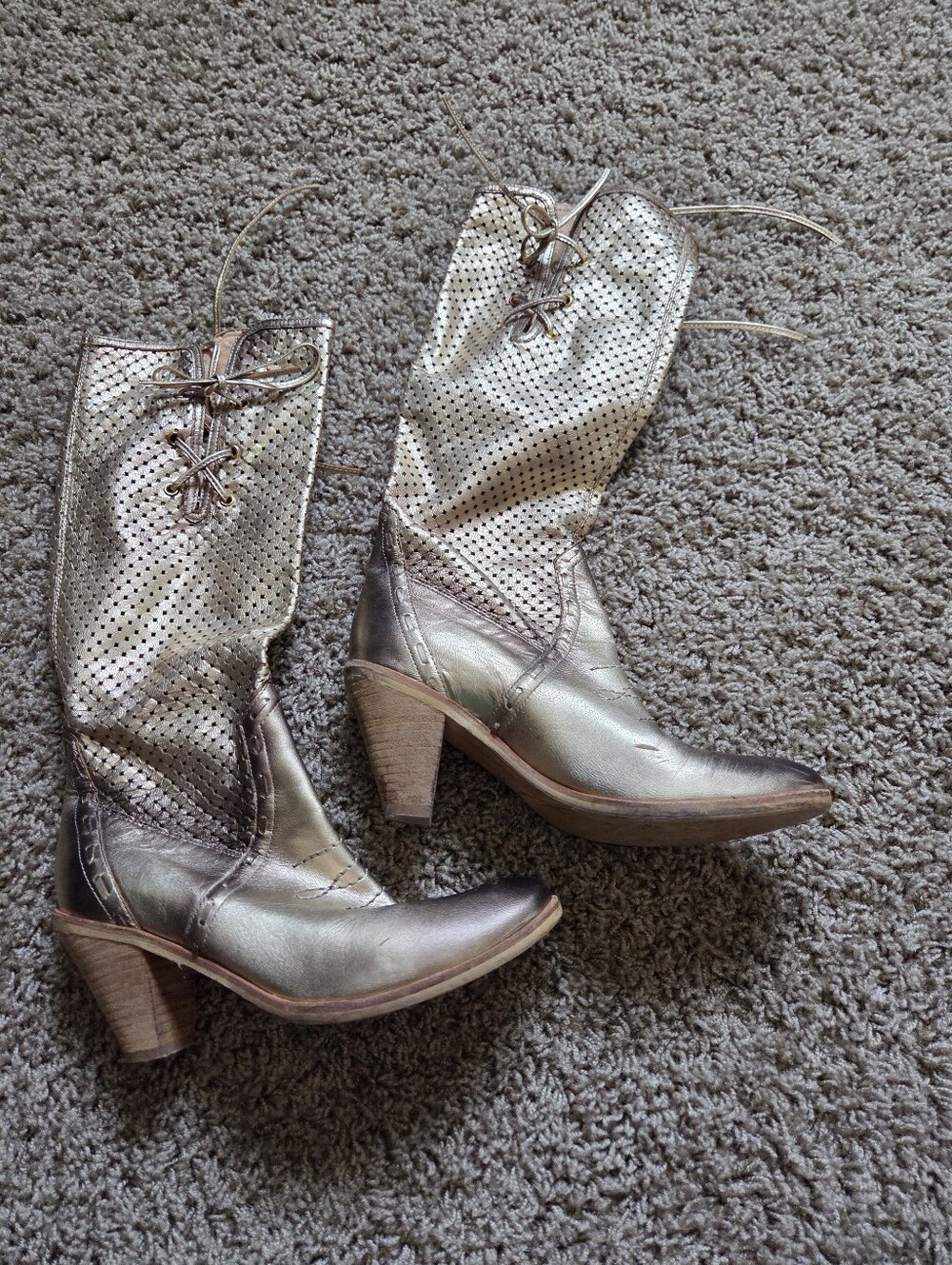 Aldo Gold Leather Cowboy Boots